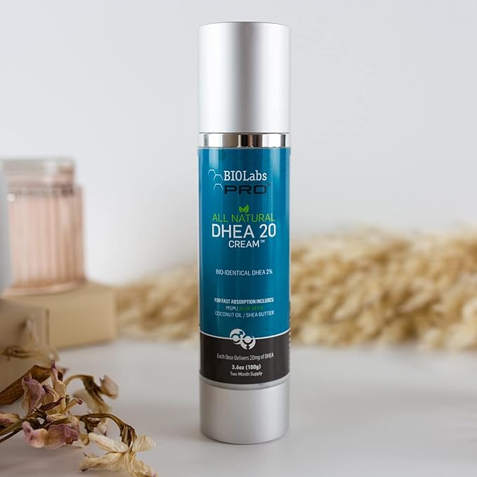 BIOLABS PRO All Natural Bioidentical 20mg Dhea Cream - Three Month Supply - for Men or Women - (Unscented - 3.6oz)