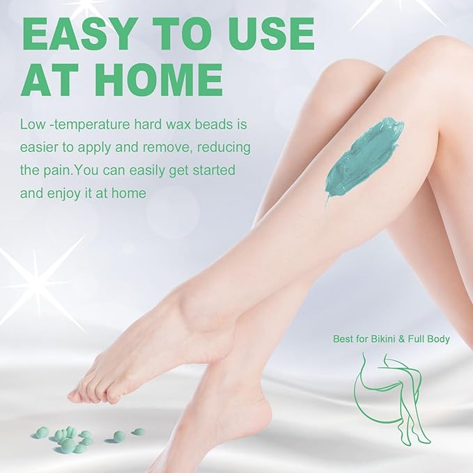 Hard Wax Beads, 1lb Unscented Stripless Wax Beans for Brazilian Waxing, Bikini, Body, Back, Chest, Leg, Armpit, Face, Wax Beads for Sensitive Skin Coarse Hair Removal from Root Women Men