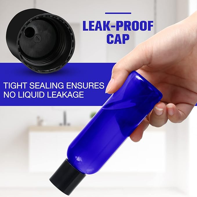 50 Pcs 4oz Empty Plastic Travel Bottles with Disc Top Flip Cap Small Travel Size Bottles Blue Refillable Empty Containers for Shampoo Lotion Liquid Body Soap Cream Toiletries