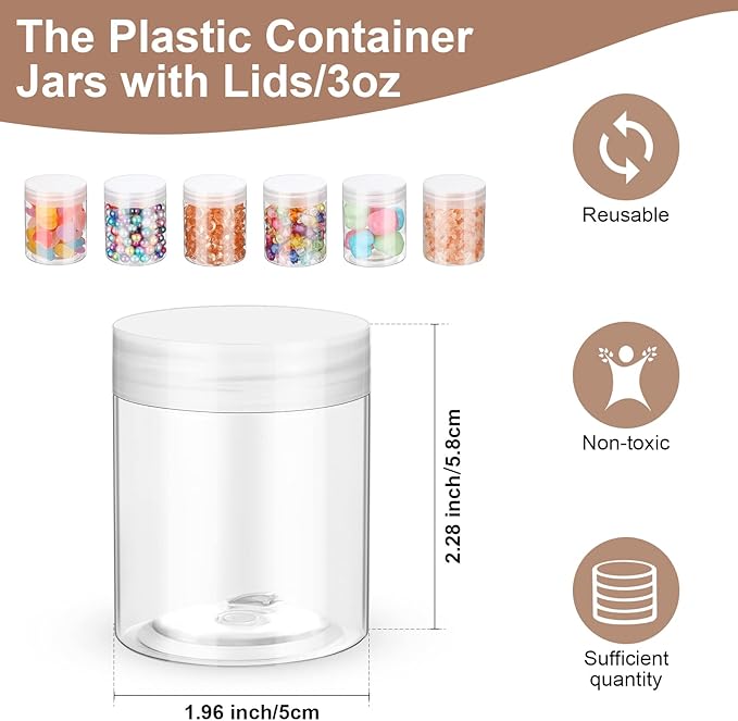 eBoot 150 Piece 3 Oz Plastic Container Jars with Lids Round Clear Cosmetic Empty Clear Plastic Jars for Lotion, Cream, Ointments, Makeup, Eye Shadow, Rhinestone, Samples, Pot, Travel Storage