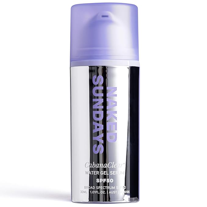Naked Sundays CabanaClear SPF 50 Water Gel Serum - Invisible Daily Lightweight & Hydrating Sunscreen with Hyaluronic Acid, Broad Spectrum, Oil-Free, Silicone Free, Fragrance-Free for All Skin Types