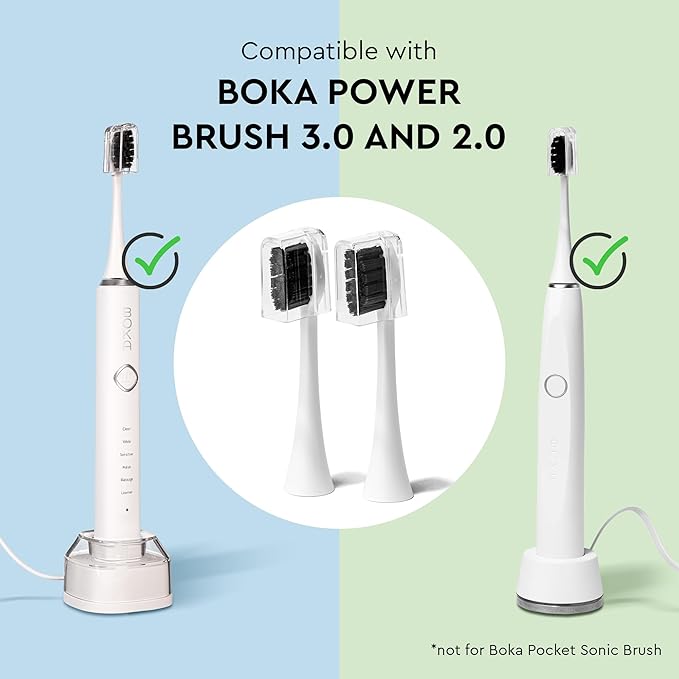 Boka 3.0 Electric Toothbrush for Adults w/ 2 Heads - Rechargeable Sonic Powered Tooth Brush - Charcoal Activated Bristles for Deep Cleaning - Dentist Recommended Oral Care - Charging Base w/Micro USB
