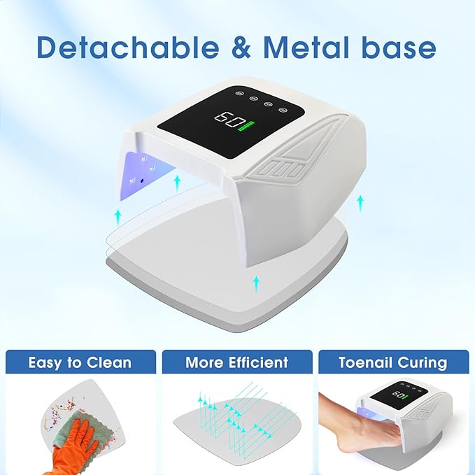 Cordless UV LED Nail Lamp, 96W Rechargeable Wireless Nail Lamp Nail Dryer Gel Polish UV Nail Light with 4 Timer Setting, Professional Quick Dry Nail Curing Lamp with Display Auto Sensor