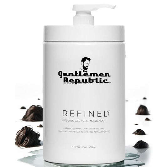 Gentlemen Republic 32oz Refined Hair Gel with Pump for Men - Premium Gel For Men Humidity Resistant & Alcohol-Free - All Day Shine and Hold for All Hair Types and Never Flakes - Made in the USA