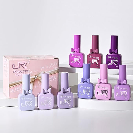 JR 9pcs 15ml gel nail polish set Including Red Pink Nude Gel Polish Kit UV LED Soak Off Polish Home DIY Gift H