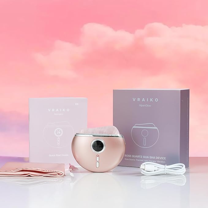 Alpenglow Electric Gua Sha Device, Rose Quartz Gua Sha Facial Tools with Heat and Vibration, Gua Sha Face Massager for Lymphatic Drainage, Lift, Puffiness, Rejuvenation and Natural Glow