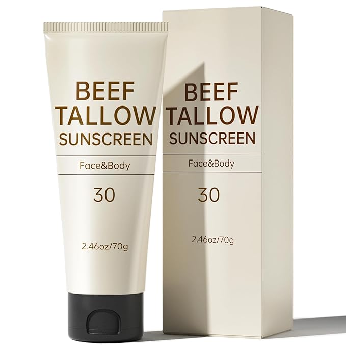 Tallow Sunscreen, Sunscreen for Face, SPF30 Natural Reef Safe Face Body Beef Tallow Sunblock, Non Greasy Clean Travel Sun Screen Sunblock for Summer Outdoor Travel, 2.46 OZ