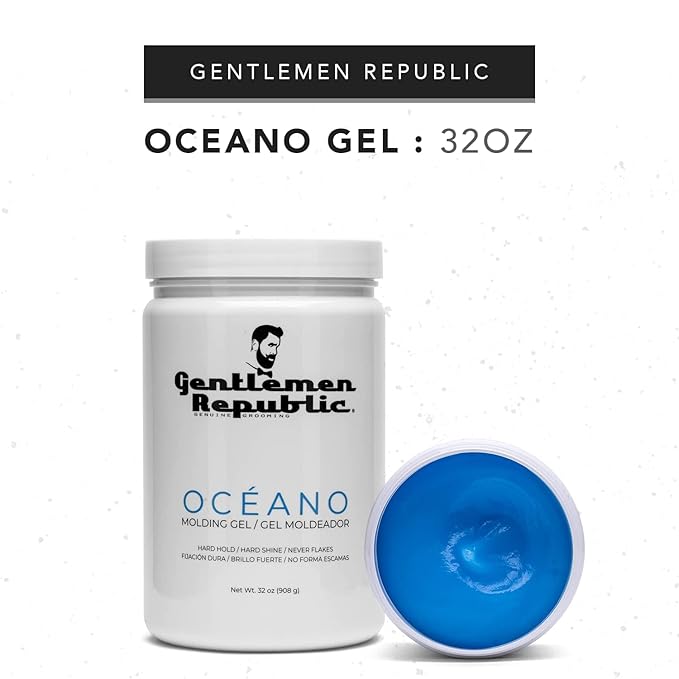 Gentlemen Republic Oceano Men's Hair Gel 32oz W/Pump - Strong Touchable Hold and High Shine Styling Gel for Hair, 100% Alcohol-Free Professional Formula with Fresh Scent, Mens Hair Product Made in USA