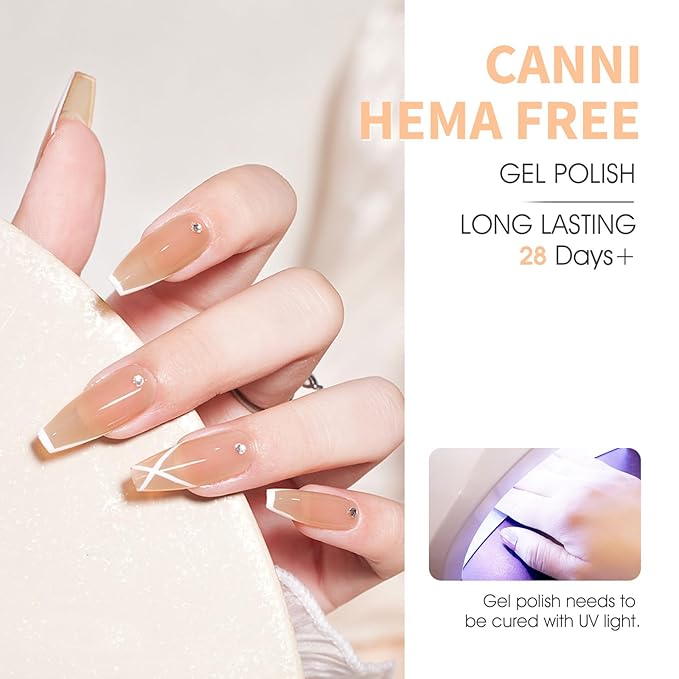 CANNI Jelly Nail Polish Set, 6 Colors 9ML Sheer Milky White Nude Pink Gel Polish Kit Translucent Soak off UV LED Nail Gel DIY Manicure French Nail Salon