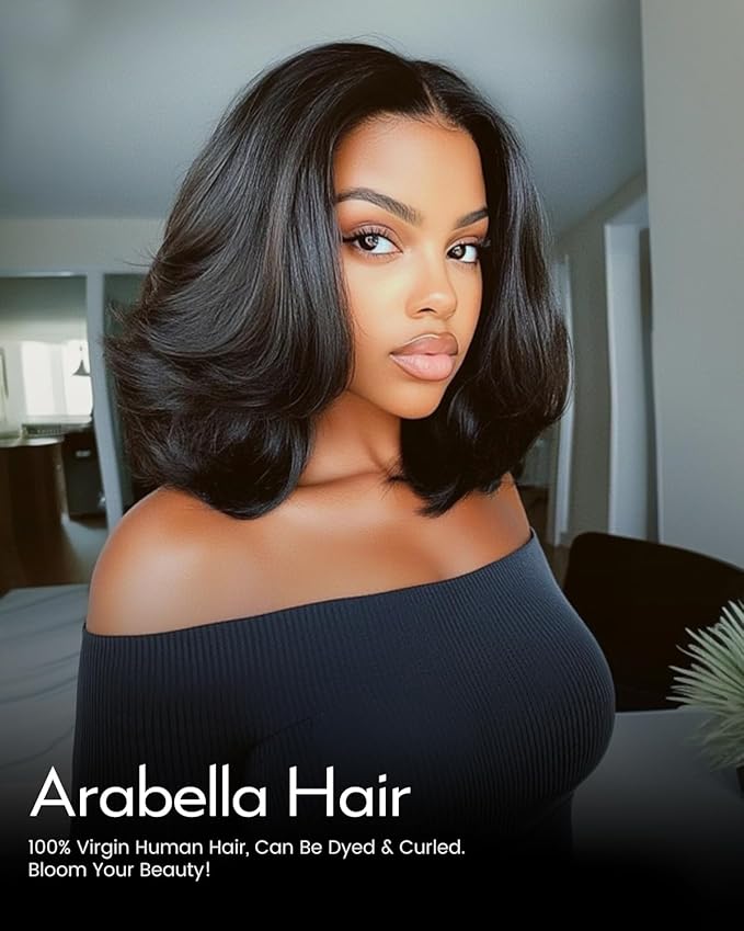 Arabella Hair 5x6 Ready to Go Glueless Wigs Human Hair 210% Density Bob Wig Human Hair Pre-Cut Lace Wigs Pre Bleached Tiny Knots Body Wave Lace Front Wig Human Hair (14inch, 5x6 Body Wave Bob)