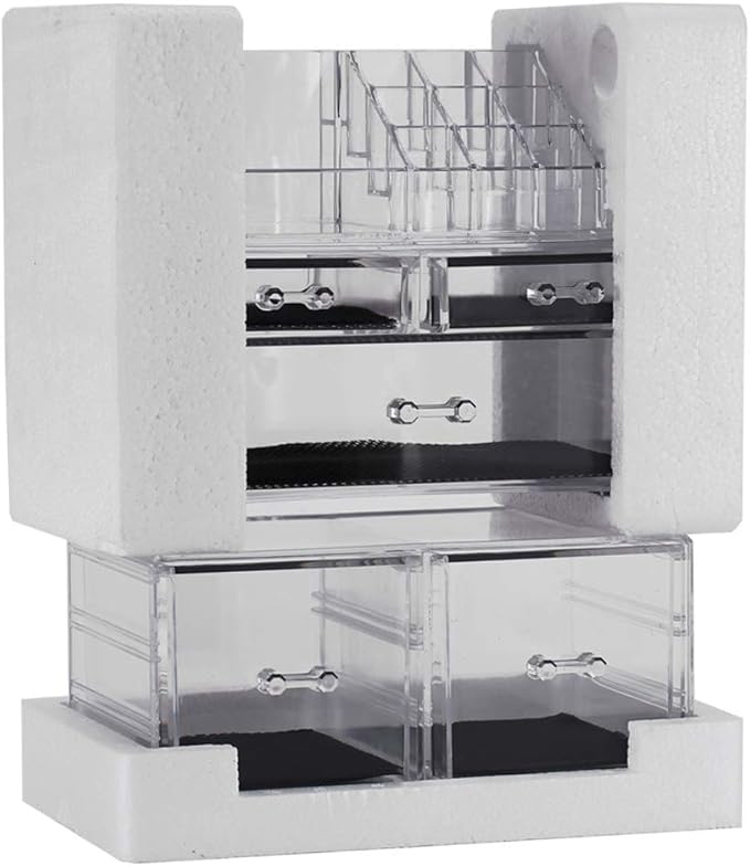 Sooyee Makeup Organizer,Acrylic Cosmetic Organizer Storage Drawers Jewelry and Cosmetic Display Cases Box(5 Drawers 7 Tiers) 3 Pieces Stackable,Clear