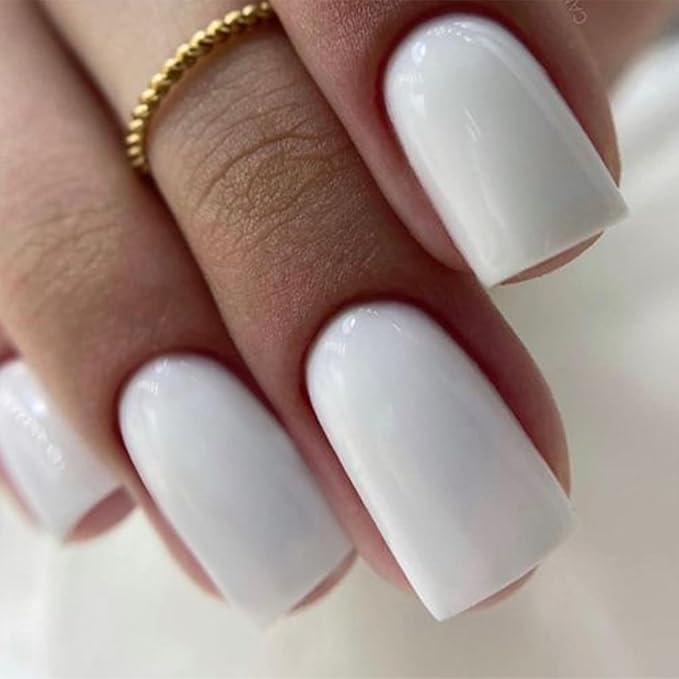 Modelones Pure White Press on Nails for Women, Short Square Fake Nails, Reusable Nail Kit with Nail Glue Adhesive Tabs Mini Nail File, Nails Press Ons 32Pcs16 Sizes, Women Girl Gift