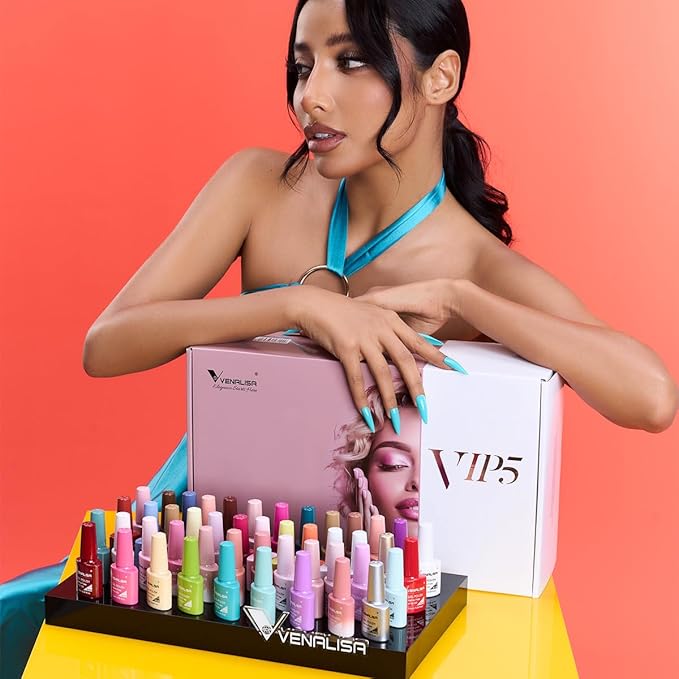V VENALISA VENALISA VIP5 Hema Free Gel Nail Polish Set 65Pcs, 60 Colors Sparkle Jelly Pure Color Gel Polish Kit with Base Gel Top Coat Nails Manicure Gifts for Her Salon at Home