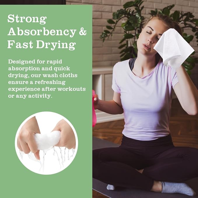 Washcloths Bulk - 100 Pack - Face Towel (12" x 12"), Highly Soft Wash Cloth and Hand Towels, Fast Drying Multi-Purpose Microfiber Cleansing Cloths for Bathroom, Hotel, Spa, and Salon - White