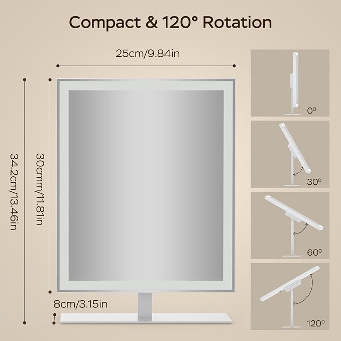 Vanity Mirror with Lights, Lighted Makeup Mirror with 3 Color Modes, Dimmable Light, Hollywood Vanity Makeup Mirror with Smart Touch Control, Gift for Teen Girl/Women (12in. White)