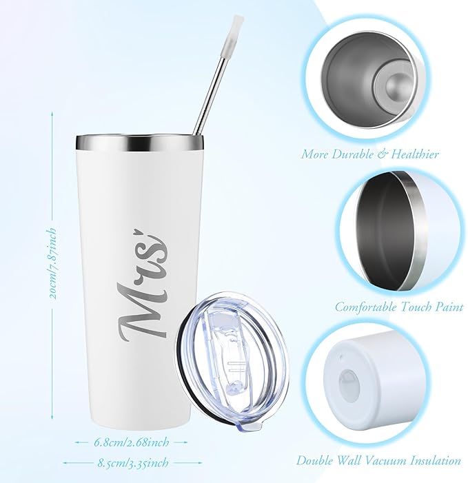 LEIFIDE Bride Tote Bag Bride Gifts Set 5 Pcs Makeup Bag Bride Stainless Tumbler Cup Bride Slippers White Hair Tie Slippers for Bridal Shower Bachelorette Party Wedding Day Gifts for Bride (Fresh)