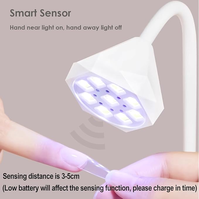 UV LED Nail Lamp with Smart Sensor, Portable Rechargeable Mini Lotus Hands Free Light Rotatable Cordless Nail Dryer Quick Dry Nail Gel Polish Curing Lamp Gooseneck Flash Cure Light for Home & Salon