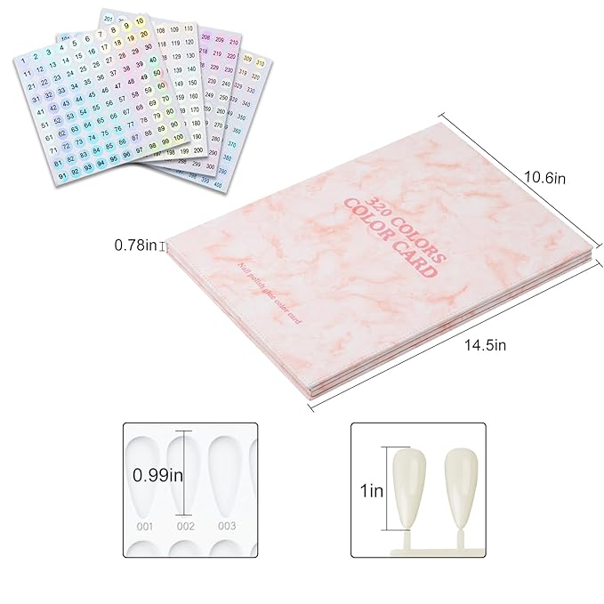 320 Nail Color Chart Book,Leather Nail Color Display Book with 480 Nail Tips & 1-400 Number Labels,Professional Nail Color Chart Display Book for Nail Polish Nails Art Design(Pink)