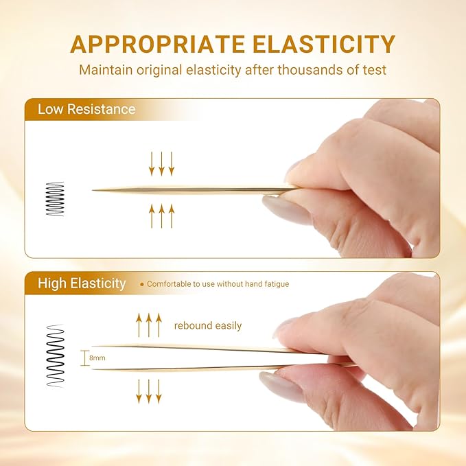 NAGARAKU 1 Pair Eyelash Extension Tweezers Set, Gold Curved Volume Make Fans Isolation Lash Tweezers Precision Pinzas Light Weight Easy Fanning Stainless Steel Precision for Lashes (N-10 & N-11)