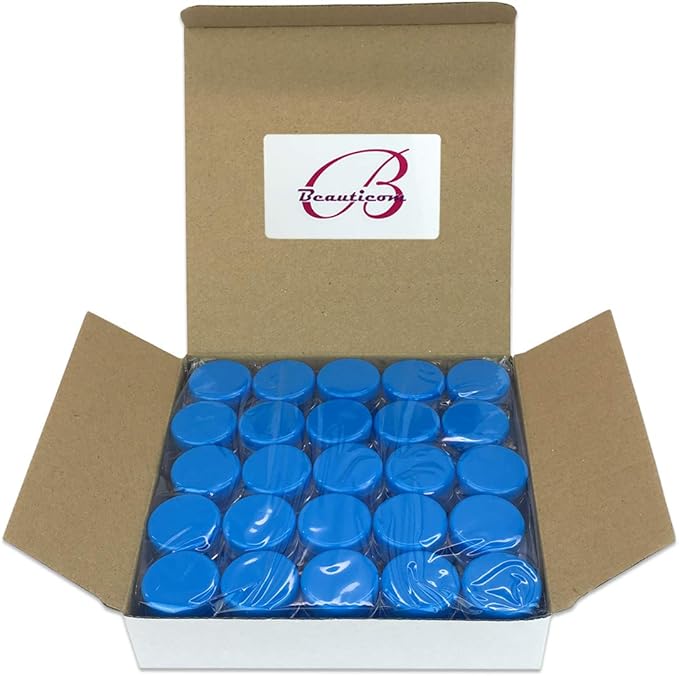 Beauticom (Quantity: 200 Pieces) 5G/5ML Round Clear Jars with Blue Lids for Scrubs, Oils, Toner, Salves, Creams, Lotions, Makeup Samples, Lip Balms