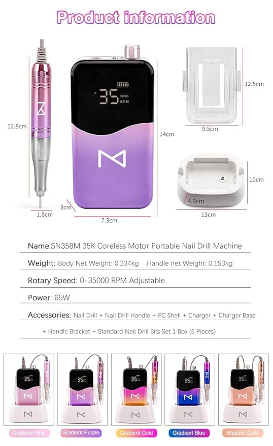 M Mase- Professional Nail Drill Machine - 2-in-1 Nail File - Cordless, 35000 RPM, HD Display - Gift for Her - Electric Nail Drill for Professional & Home Use (Metallic Gold)