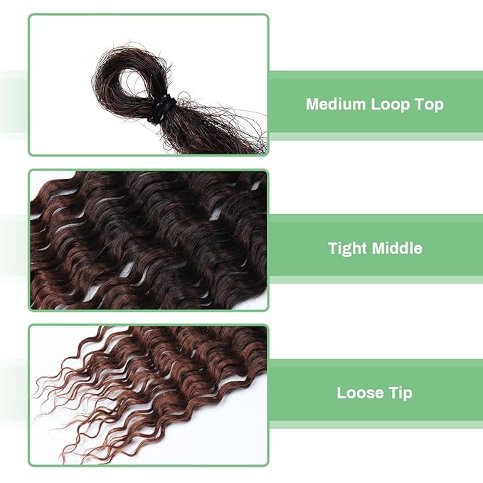 24 In 30 Strands Curly Dreadlock Extensions, Ombre Auburn Synthetic Single Ended Dreads Extensions, 100% Handmade Dreads Hippie Style Dreadlocks for Woman