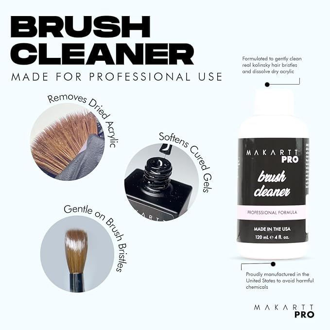 Professional Acrylic Brush Cleaner & Acrylic EMA Monomer for Acrylic Kolinsky Brushes and Nail Art Brushes for Nail Technicians Set