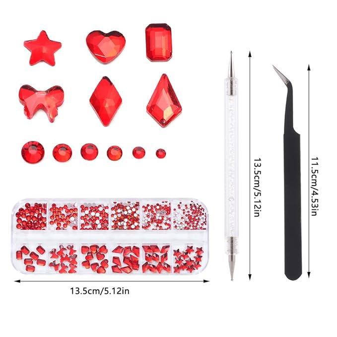 1000Pcs 12Gird Box Multi Size AB/Colorful Irregular Rhinestones Flatback Crystal Diamond Gems, with Pick Up Tweezers and Picker Dotting Pen for Nails, Makeup