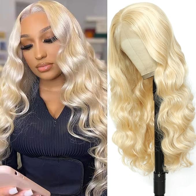 613 Blonde 13x3 HD Synthetic Lace Front Wig for Woman,Blonde Wig Similar Human Hair,200 Density Wear and Go Glueless Wig Pre Plucked,Synthetic Transparent Lace Wig Heat Resistant Firber 30 inch