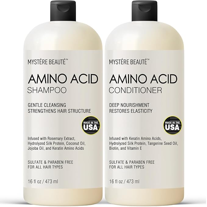 Amino Acid Shampoo and Conditioner Set for All Hair Types | Nourishing Amino Acid Hair Shampoo with Vitamin E & Jojoba Oil for Frizz Control & Shine Moisturizing Amino Acid Conditioner - 16 fl oz each