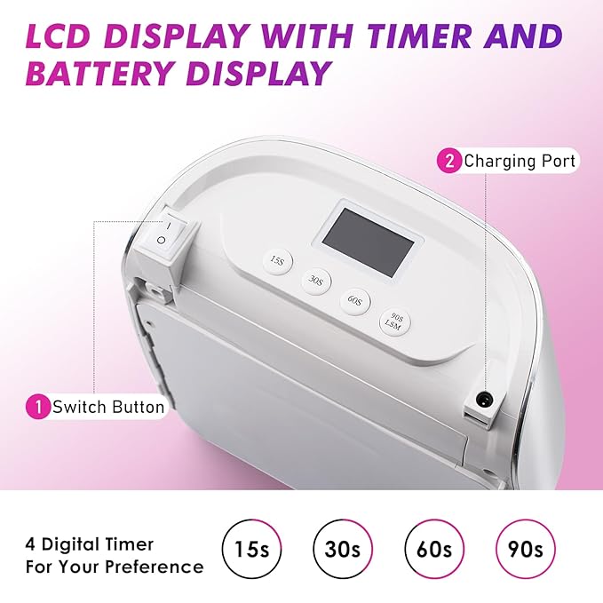 Professional Cordless Rechargeable UV LED Nail Lamp with 4 Timer Setting and 126W High Power Quick Drying Nail Dryer (Plating Silver)