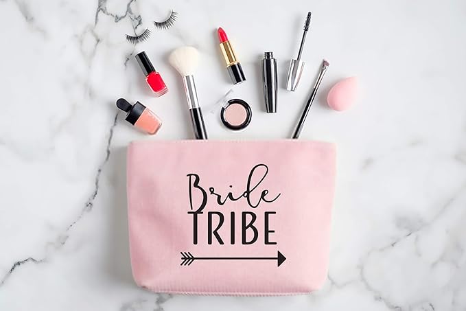 Heather & Willow 1 Piece | Rose Gold Bride Tribe Canvas Cosmetic Makeup Clutch Gifts Bag for Bridesmaid Proposal Box & Bridesmaids Bachelorette Party Favors