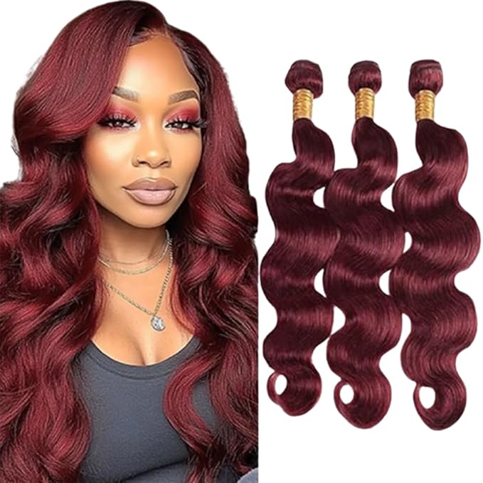 Burgundy Human Hair Body Wave Bundles Wine Red Color 99j Body Wave Bundles Brazilian Human Hair Wet and Wavy Soft Silky for Black Woman 18 18 18 Inch