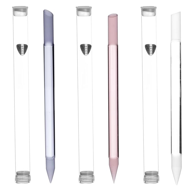 BONA FIDE BEAUTY Premium Czech Glass Cuticle Pusher Set, 3-Pieces Manicure Stick Bundle - Clear, Blue, and Pink