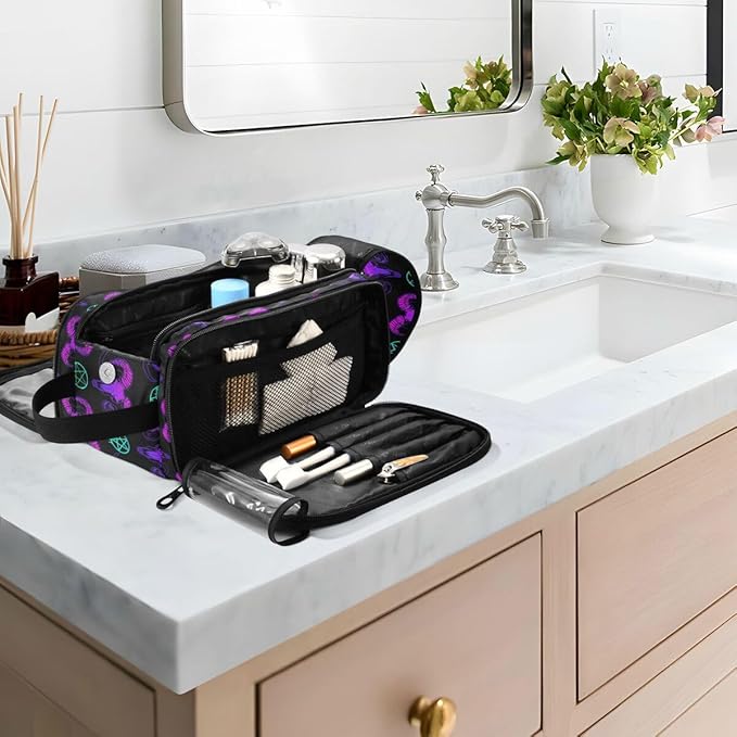 MNSRUU Mystical Ram Skull Makeup Bag - Large Capacity Cosmetic Bag Organizer, Portable Toiletry Bag for Travel Size