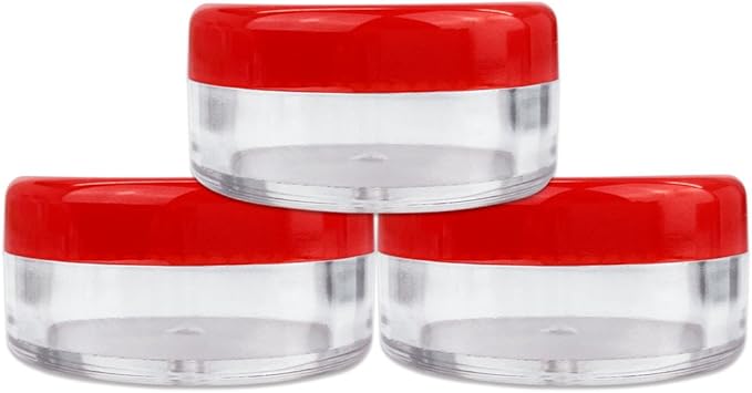 Beauticom (Quantity: 25 Pieces) 5G/5ML Round Clear Jars with RED Lids for Lotion, Creams, Toners, Lip Balms, Makeup Samples