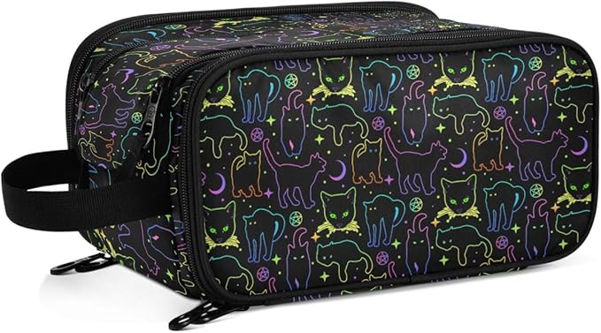 MNSRUU Witchcraft Black Cats Makeup Bag - Large Capacity Cosmetic Organizer, Portable Toiletry Bag for Travel Size
