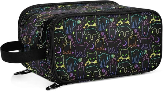 MNSRUU Witchcraft Black Cats Makeup Bag - Large Capacity Cosmetic Organizer, Portable Toiletry Bag for Travel Size
