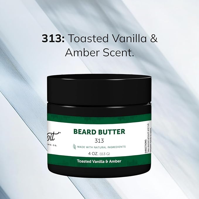 Detroit Grooming Co. Beard Butter for Men | Softens, Thickens & Hydrates with Safflower Oil & Shea Butter | 313 Scent, 4oz