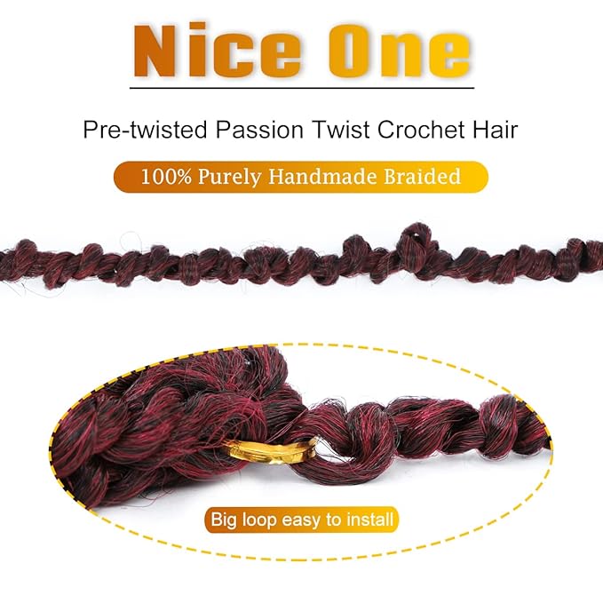 8 Packs Ombre Red Pre-Looped Passion Twists Braiding Synthetic Hair, Pre-Twisted Passion Twist Hair 12 Inch, Short Passion Twist Crochet Hair for Women Crochet Passion Twist Hair Extensions