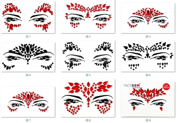 Face Gems Adhesive Glitter Jewel Tattoo Sticker Festival Gems Rave Party Body Make Up (9 PCS Z9ZAKRED-A)