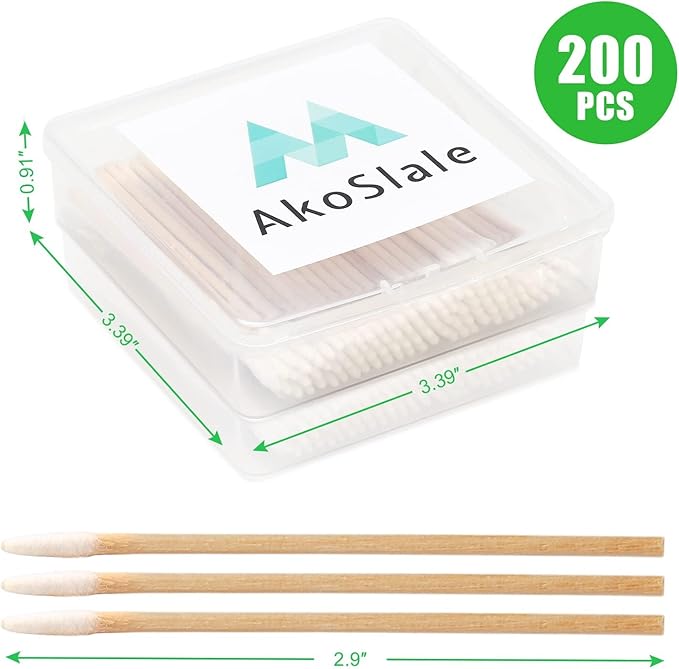 Pointed Q Tips for Cat Eye and Wound Care – 200pcs, 2.9 Inch Biodegradable Wooden Cotton Swabs for Baby, Precision Makeup, and Nail Cleaning
