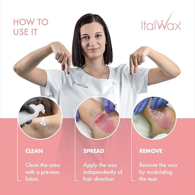 Italwax Top Line Pink Pearl - 750g / 1.65lb - Hard wax beads for hair removal - Unscented - Synthetic formulation ideal for sensitive skins - Recommended for Bikini area and Armpits