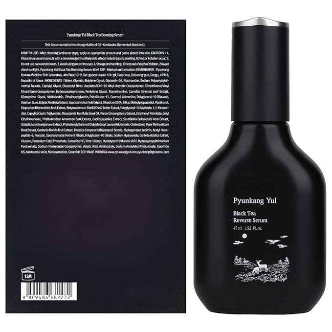 Pyunkang Yul PKY Black Tea Boosting Serum for Anti-aging, Condensed Nutrition for Fine Line Care with Kombucha, Ginseng Fruit Extract, Zero-Irritation, Korean Skincare (1.52 Fl. Oz, 45ml)