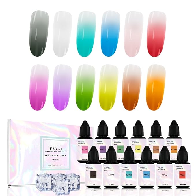 FAVAI ICE Collection (#I) 12 Colors Airbrush Gel Nail Polish Air Gel Set - 12 Crystal Translucent Colors for Stunning Nail Art 12 * 10ml