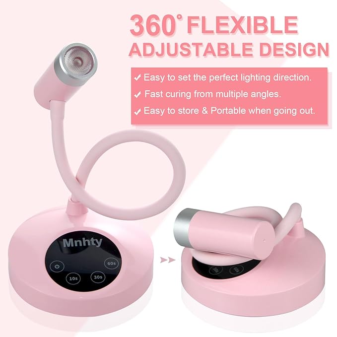 U V Nail Lamp, Rechargeable U V Light for Gel Nails Polish, Mini Flash Cure Light for Gel X Nails, Cordless U V LED Nail Lamp, Nail Dryer with 4 Timers&Sensor, Fast Curing Gooseneck U V Lamp, Pink