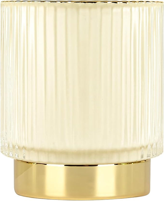 DASITON Makeup Brush holder Organizer,Crystal Cosmetic Makeup Brush Glass Brushes Storage Holder, Vintage Make Up Brush Cup Pen Pencil Holder striped vase(Cream S)