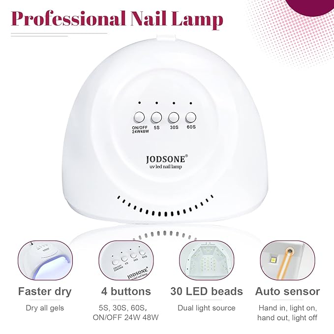 JODSONE 36 PCS Gel Nail Polish Starter Kit UV Light and Dark Series Gel Nail Set No Wipe Base Matte and Glossy Top Coat All Kinds of Manicure Tools