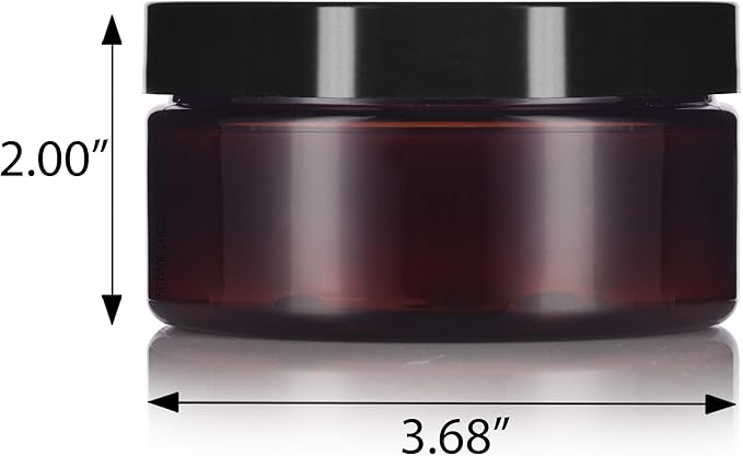 8 oz Amber PET Plastic Refillable Low Profile Jar Black Smooth Lid (12 pack)