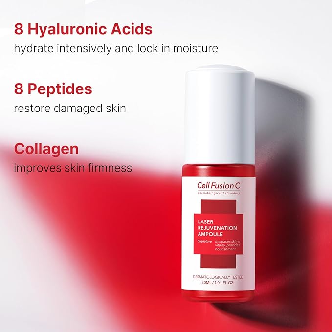 Cell Fusion C Laser Rejuvenation Ampoule, 3-in-1 Ampoule for Hydration, Soothing, Firmness with Peptide, Hyaluronic Acid, For Youthful Complexion,1.01 fl.oz